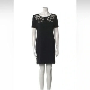 The Kooples black mini shift dress embroidered lace short sleeve Size M